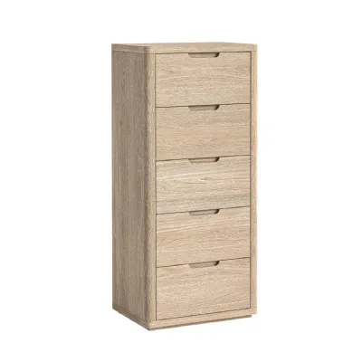 Scandinavian Oak Chest of 5 Drawers Tallboy Inset Handles