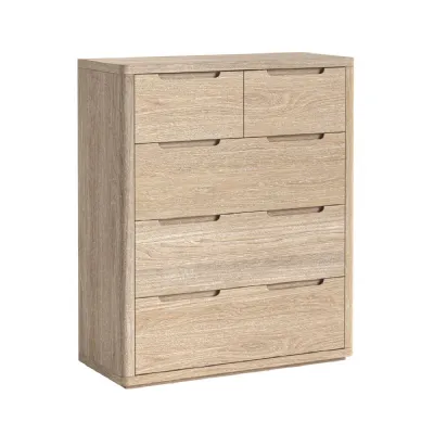 Natural Oak 2 Over 3 Chest of Drawers Cut Out Handles