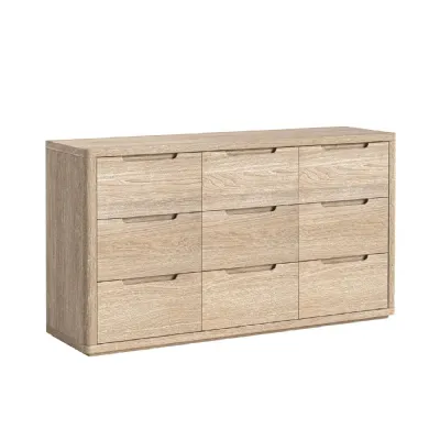 Natural Oak Large Chest of 9 Drawers Cut Out Handles