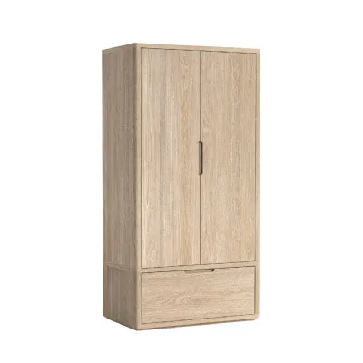 Natural Oak 2 Door 1 Drawer Double Gents Wardrobe