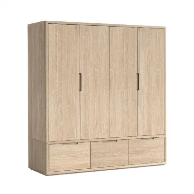 Light Oak 4 Door 3 Drawer Large Wardrobe 187cm Tall