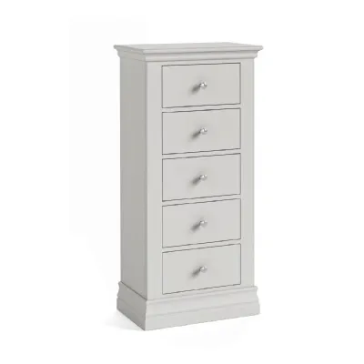 Light Grey Wood Chest of 5 Drawers Tallboy