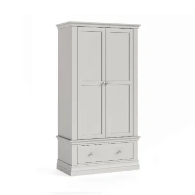 Light Grey Wood 2 Door 1 Drawer Double Gents Wardrobe