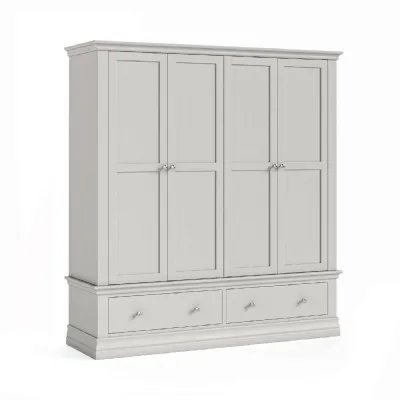 Light Grey Painted Wood 4 Door 3 Drawer Extra Large Wardrobe