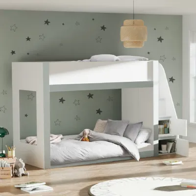 Gaia 90cm Single Bunk Bed White and Silver
