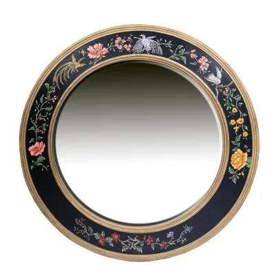 Black Lyre Bird Design Large Round Mirror