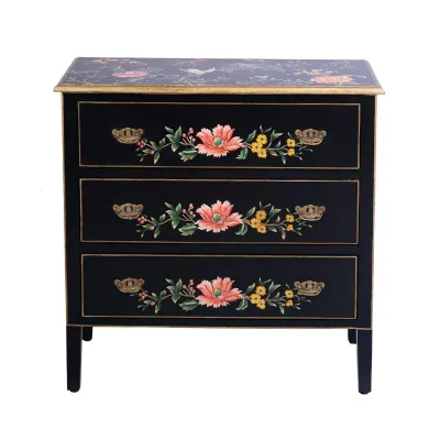 Black Lyre Bird Design 3 Drawer Chest