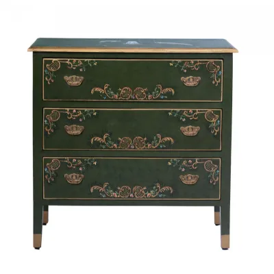 Hand Painted Green Fountain 3 Drawer Chest of Drawers