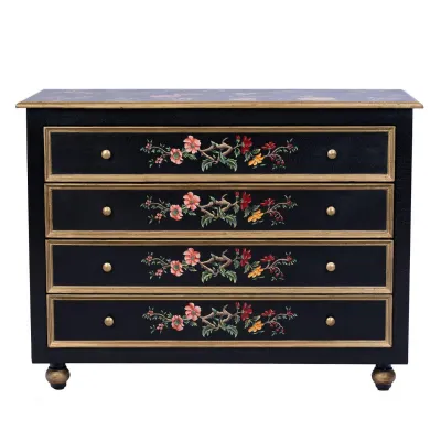 Black Lyre Bird Design 4 Drawer Chest
