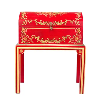 Red Floral Design Dome Box on Stand