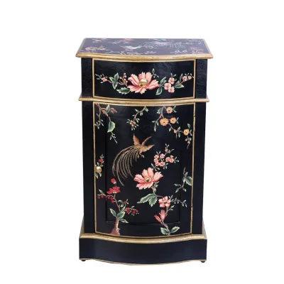 Black Lyre Bird Design Curved Bedside