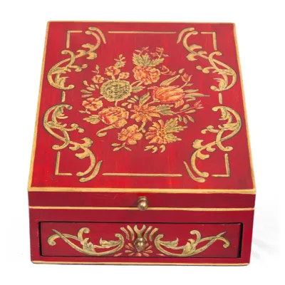 Red Floral Design Vanity Mirror with Storage
