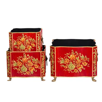 Red Floral Design Nest of 3 Boxes