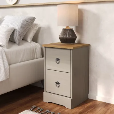Grey Wood 2 Drawer Small Bedside Cabinet Oak Top