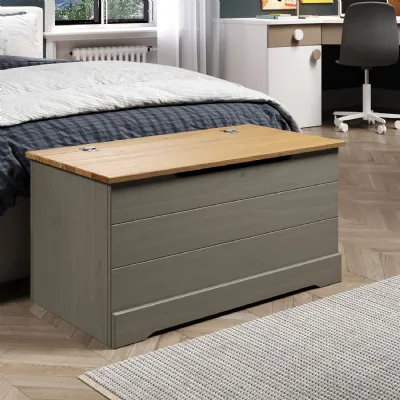 Grey Pine Wood Storage Trunk Bed Box with Oak Top
