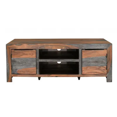 Modern Two Tone Sheesham Wood 2 Door TV Unit