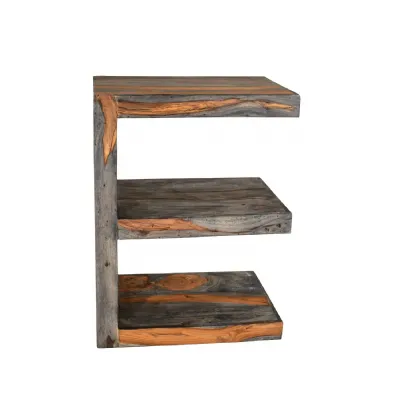 Modern Grey and Brown Sheesham Wood E Shelving Unit