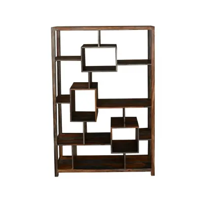 Industrial Dark Grey Sheesham Hardwood Geometric Bookcase