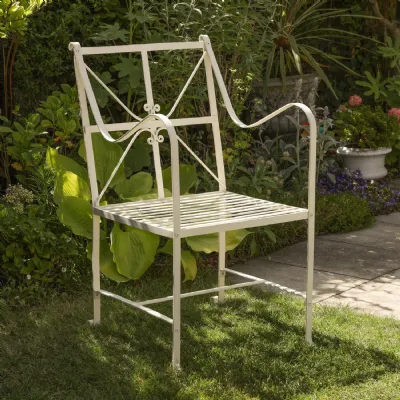 Cream Distressed Iron Outdoor Dining Chair
