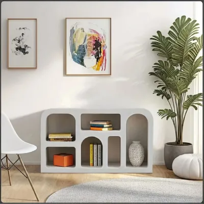 White Wooden Geometric Shaped Sideboard Bookshelf