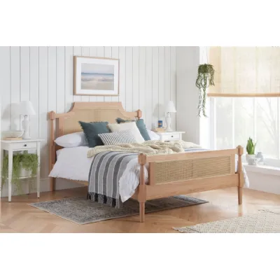 Oak 5ft King Size Bed with Rattan Headboard and Footboard