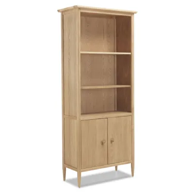 Modern Solid Oak Matt Lacquer Finish Large 2 Door 2 Shelf Bookcase