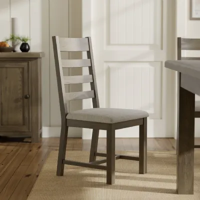 Traditional Solid Oak Ladderback Dining Chair with Grey Fabric Seat