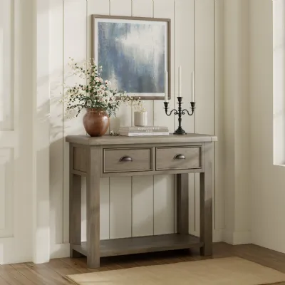 Modern Natural Solid Oak 2 Drawer Console Table with Lower Shelf