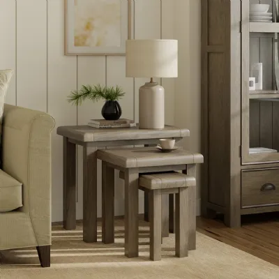 Classic Style Solid Oak Living Room Nest of 3 Tables