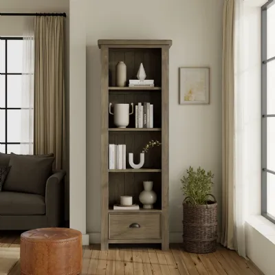 Classic Natural Solid Oak Large Open Bookcase with Drawer