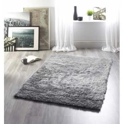Origins Glamour Silver Polyester Fabric Fur Shaggy Rug 160x230cm
