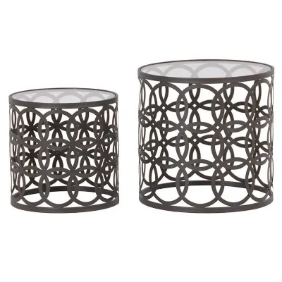 Set of 2 Round Glass Top Nesting Tables