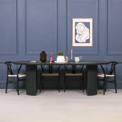 Black Painted Acacia Fluted Oval Dining Table