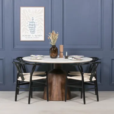 Wooden Acacia Natural Marble Top Dining Table