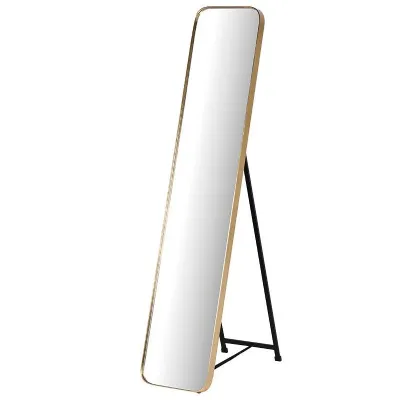 Gold Framed Modern Slim and Tall Free Standing Cheval Floor Mirror