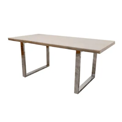 Modern Light Pine Wood Top Rectangular 6 Seater Dining Table with Metal Legs