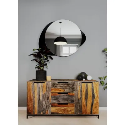 Industrial Sheesham Wood 2 Door Sideboard with Grey and Rosewood Finish
