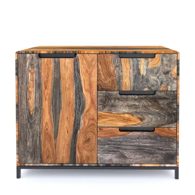 Modern Two Tone Sheesham Wood 3 Drawer Sideboard
