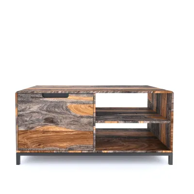 Industrial Two Tone Sheesham Wood Small TV Unit with Drawer