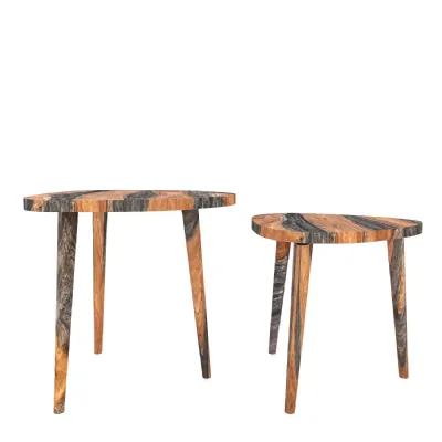 Scandinavian Grey and Brown Sheesham Nest of Tables