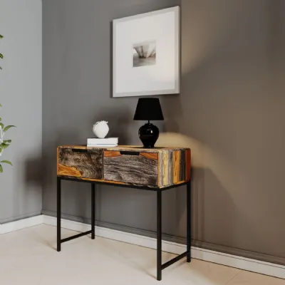 Industrial Sheesham Wood 2 Drawer Console Table