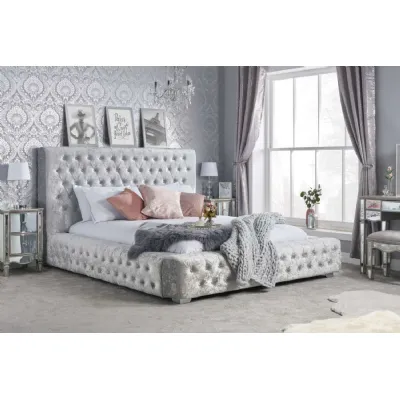 Steel Grey Fabric 6ft Super King Size Diamond Buttoned Bed