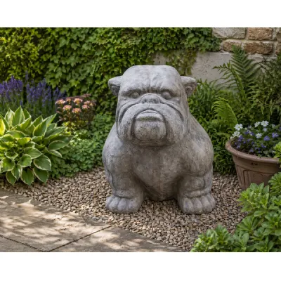 Grey Glass Reinforced Concrete XL Bulldog Sculpture Ornamental
