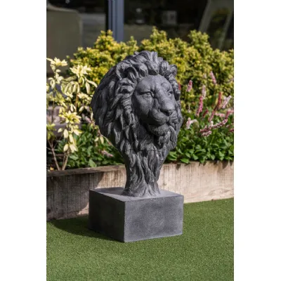 Regal Textured Lion Garden Ornament on Square Plinth