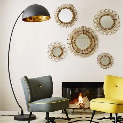 Adjustable Black and Gold Finished Arched Curved Floor Lamp Marble Base