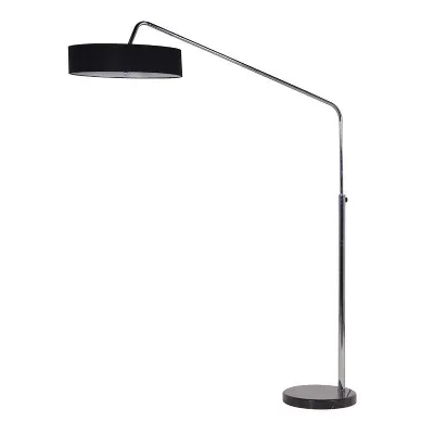 Chrome With Large Black Round Shade Floor Lamp