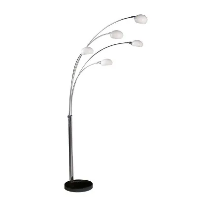 Modern Retro Tall 5 Arm Chrome Floor Standing Lamp With Marble Base