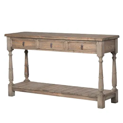Reclaimed Weathered Pine 3 Drawer Console Table