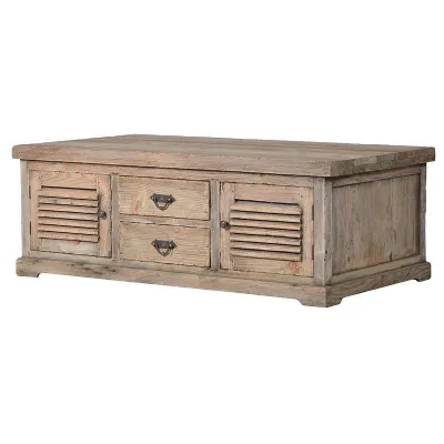 Pine Louvred Door Coffee Table With 2 Door 2 Drawers