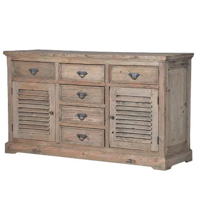 Reclaimed Pine Louvred 6 Drawer Sideboard